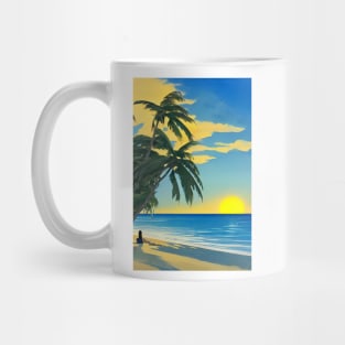 Girl Summer Sunset Palm Tree Beach Ocean Artistic Paradise Mug